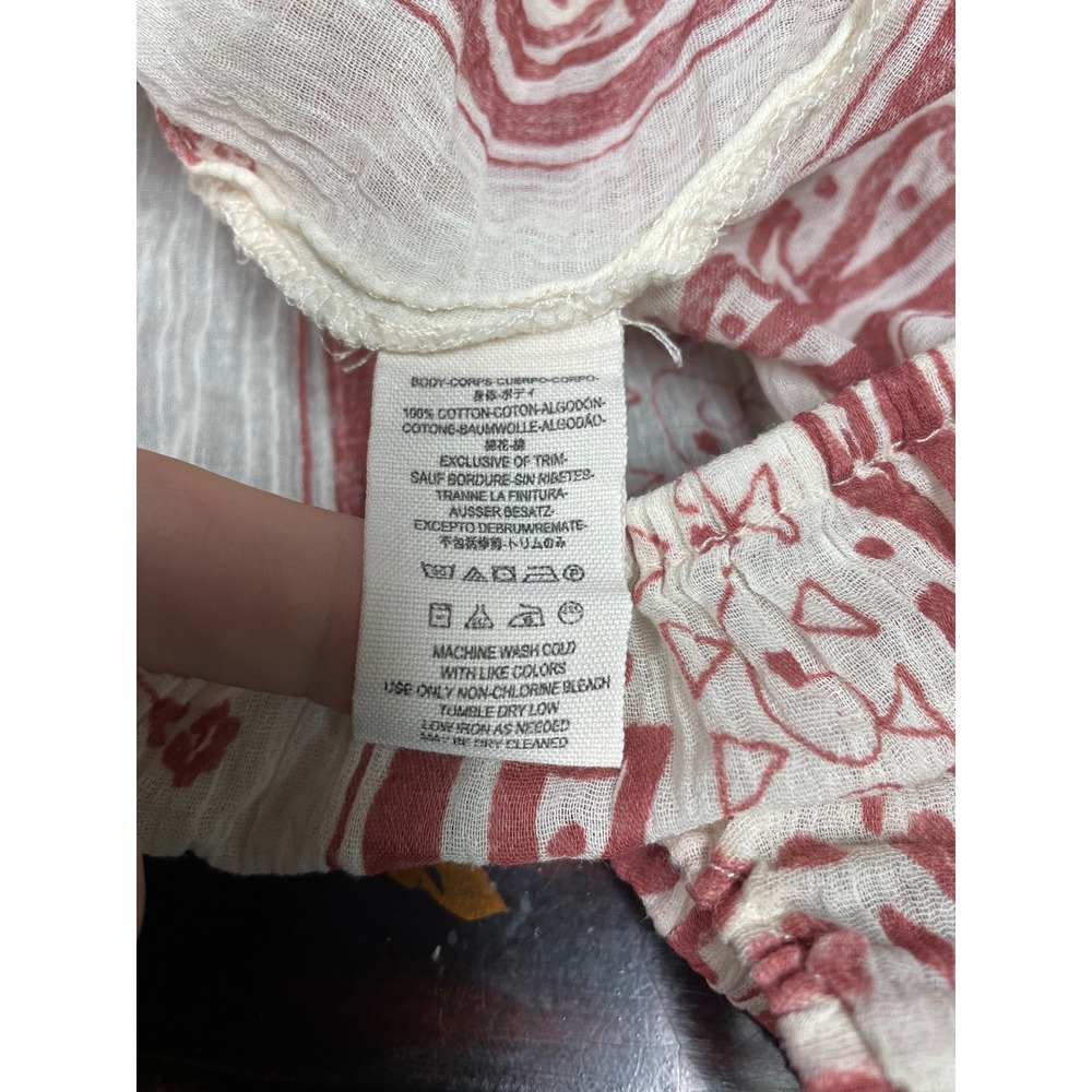 Free People Yo Yo Geo Peasant Blouse Red Cream Paisley Lace Up Tassel Boho M - Picture 15 of 16